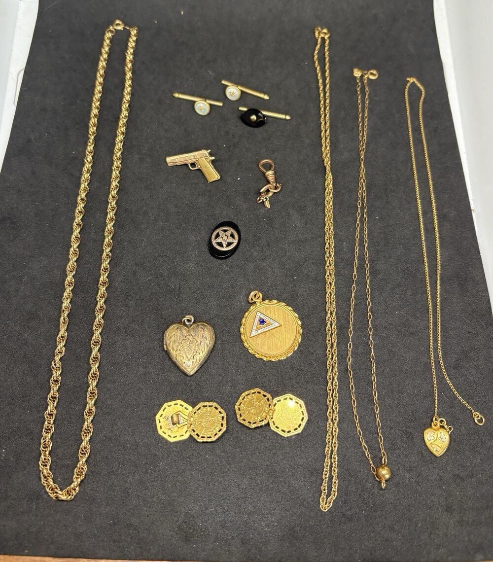 Vtg Antique 1/10 1/20 12k Gold Filled Necklace Locket Cufflinks Pin Jewelry Lot